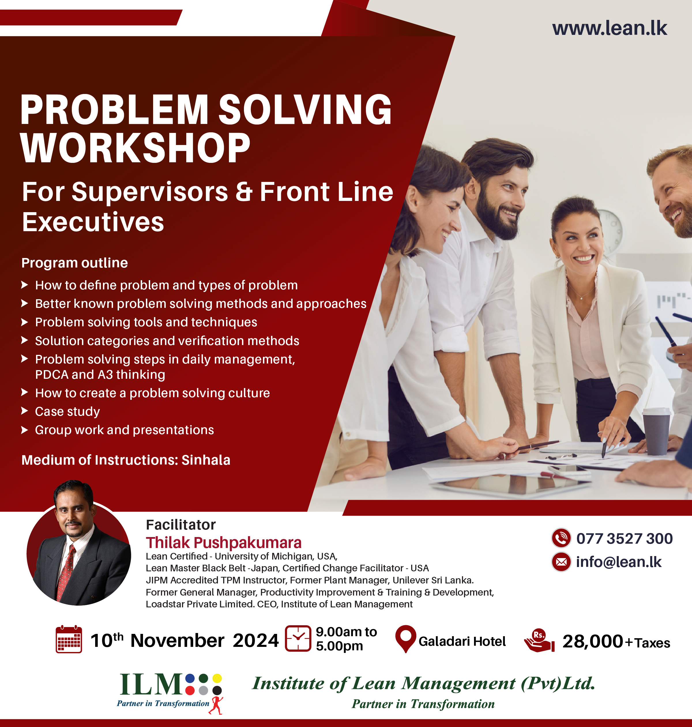 Problem Soving Workshop INSTITUTE OF LEAN MANAGEMENT